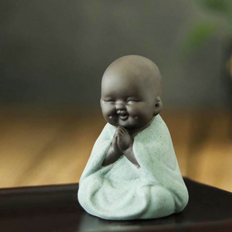 Statue du Bouddha rieur en argile violette | Décoration chance et richesse