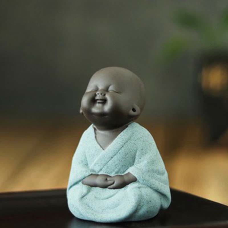 Statue du Bouddha rieur en argile violette | Décoration chance et richesse