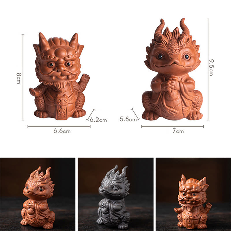 Figurine de dragon porte-bonheur en argile violette | Statue spirituelle