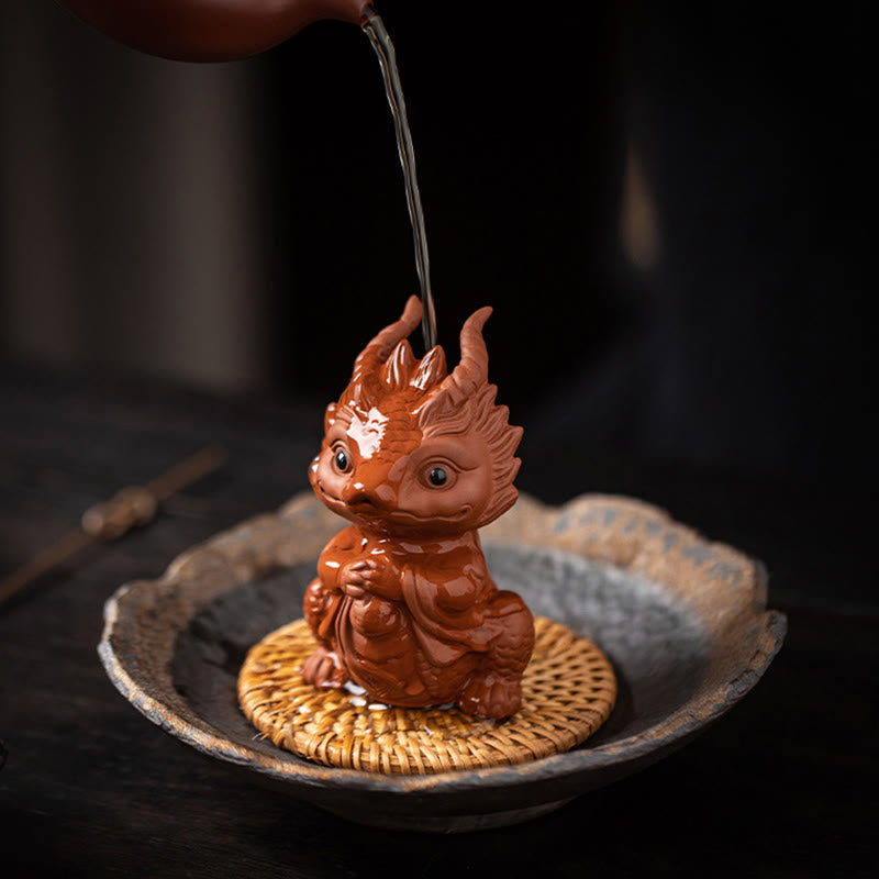 Figurine de dragon porte-bonheur en argile violette | Statue spirituelle
