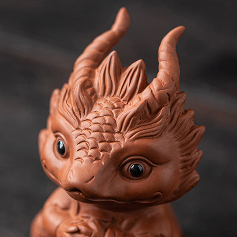 Figurine de dragon porte-bonheur en argile violette | Statue spirituelle