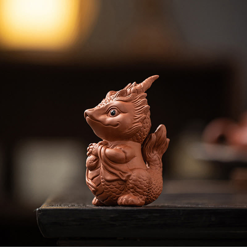 Figurine de dragon porte-bonheur en argile violette | Statue spirituelle