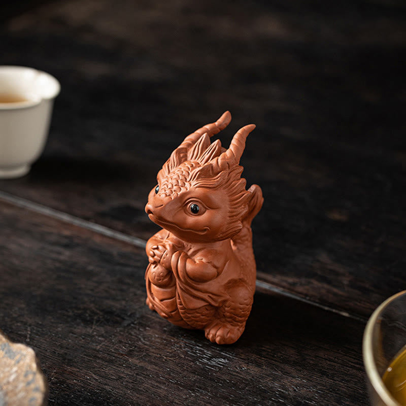 Figurine de dragon porte-bonheur en argile violette | Statue spirituelle
