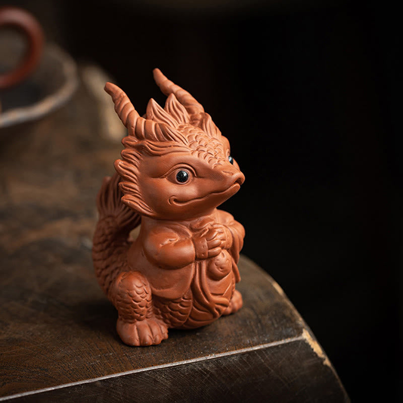 Figurine de dragon porte-bonheur en argile violette | Statue spirituelle