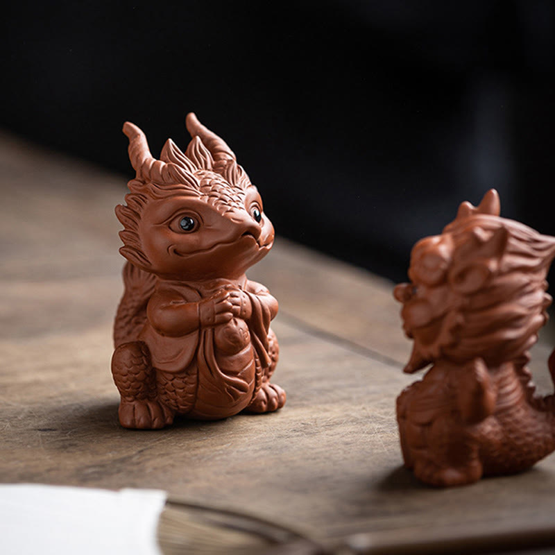 Figurine de dragon porte-bonheur en argile violette | Statue spirituelle