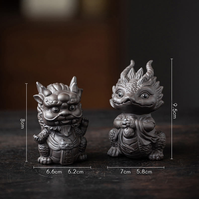 Figurine de dragon porte-bonheur en argile violette | Statue spirituelle