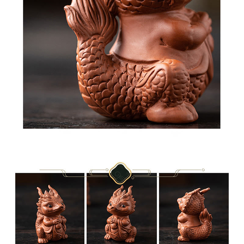 Figurine de dragon porte-bonheur en argile violette | Statue spirituelle