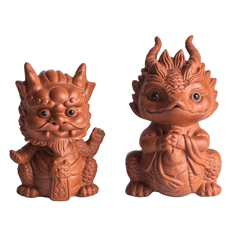 Figurine de dragon porte-bonheur en argile violette | Statue spirituelle