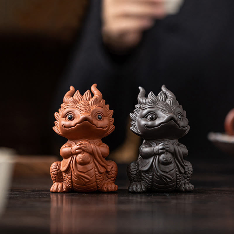 Figurine de dragon porte-bonheur en argile violette | Statue spirituelle
