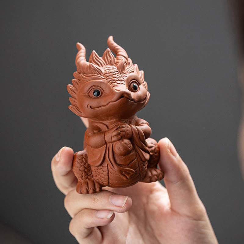 Figurine de dragon porte-bonheur en argile violette | Statue spirituelle
