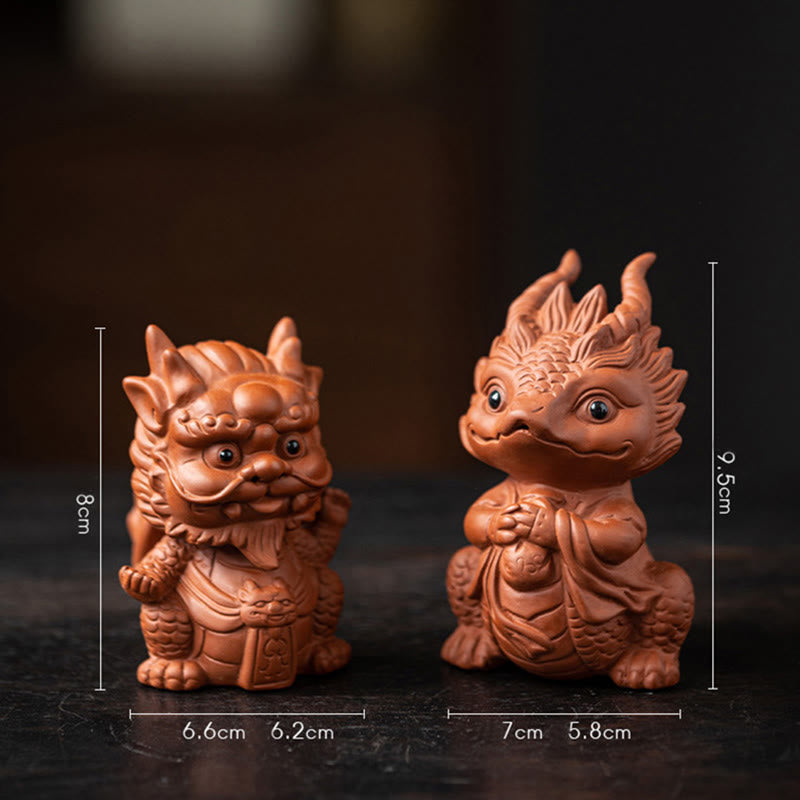 Figurine de dragon porte-bonheur en argile violette | Statue spirituelle