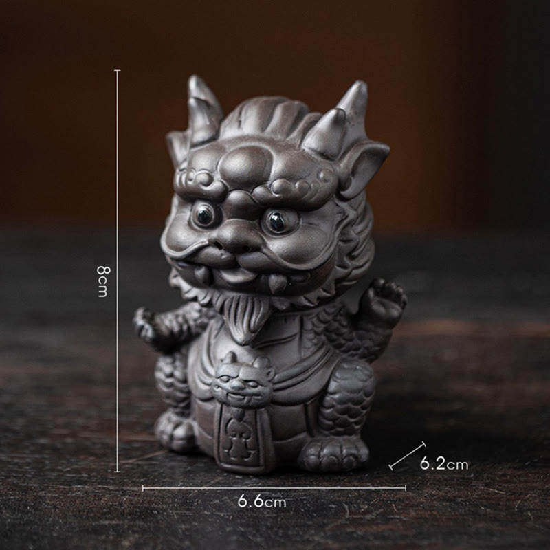 Figurine de dragon porte-bonheur en argile violette | Statue spirituelle