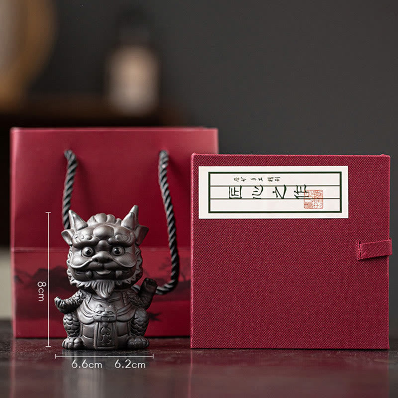Figurine de dragon porte-bonheur en argile violette | Statue spirituelle