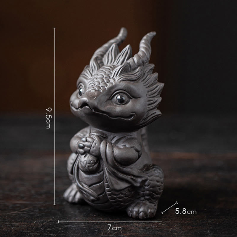 Figurine de dragon porte-bonheur en argile violette | Statue spirituelle