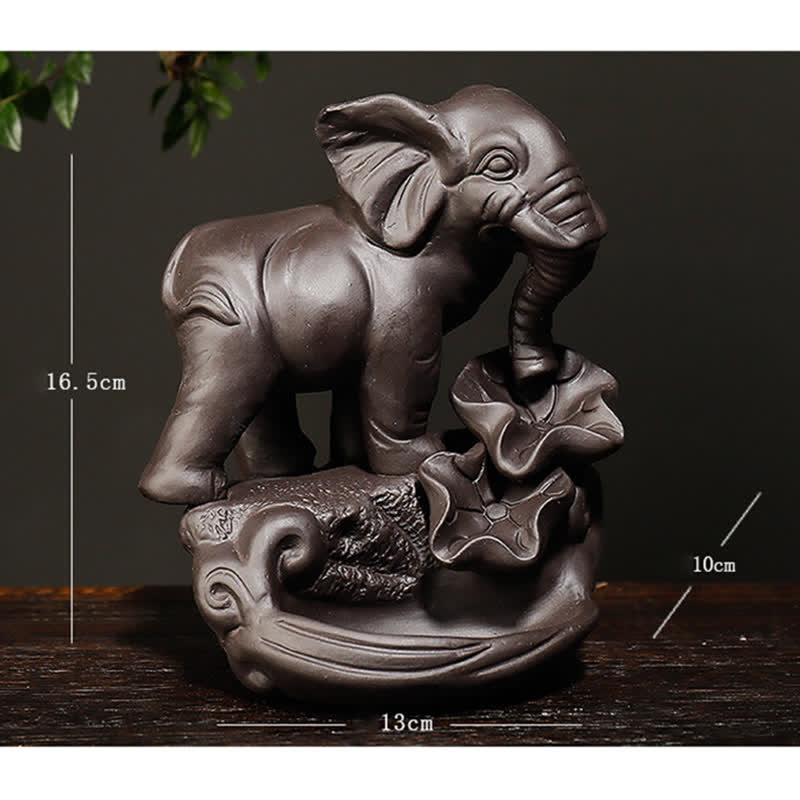 Brûleur d'encens à reflux en argile violette en forme d'éléphant tibétain pour la paix