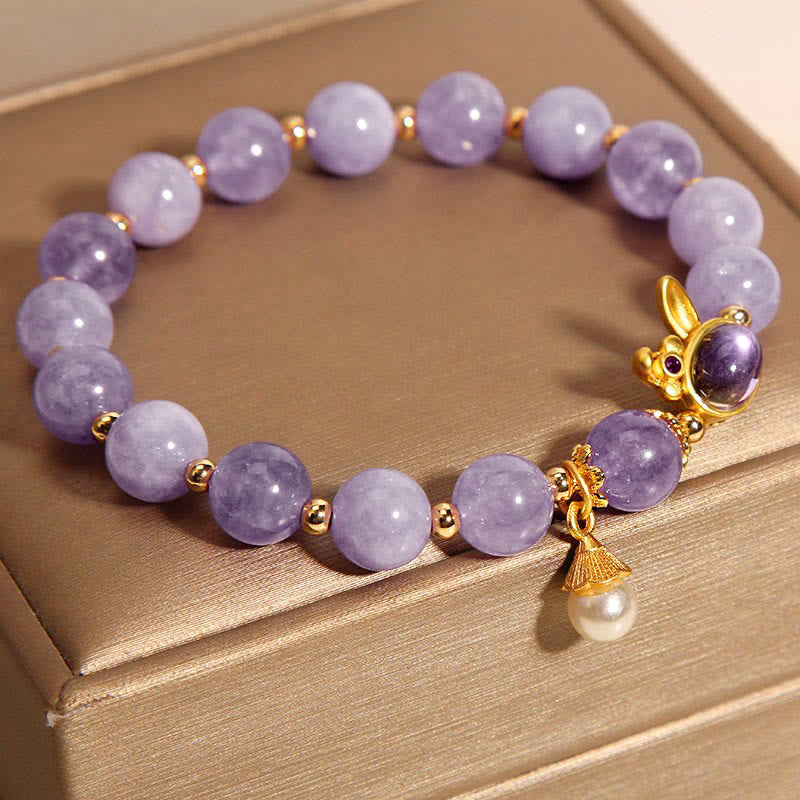 Bracelet de bonheur en jade violet avec breloque lapin pour la protection