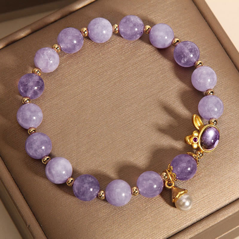 Bracelet de bonheur en jade violet avec breloque lapin pour la protection