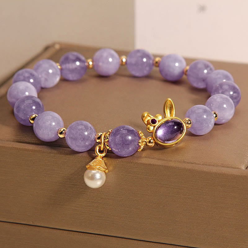 Bracelet de bonheur en jade violet avec breloque lapin pour la protection