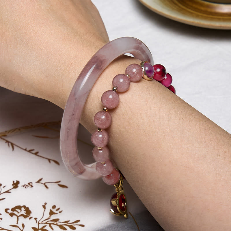Ensemble de bracelets en jade violet et quartz fraise pour le bonheur