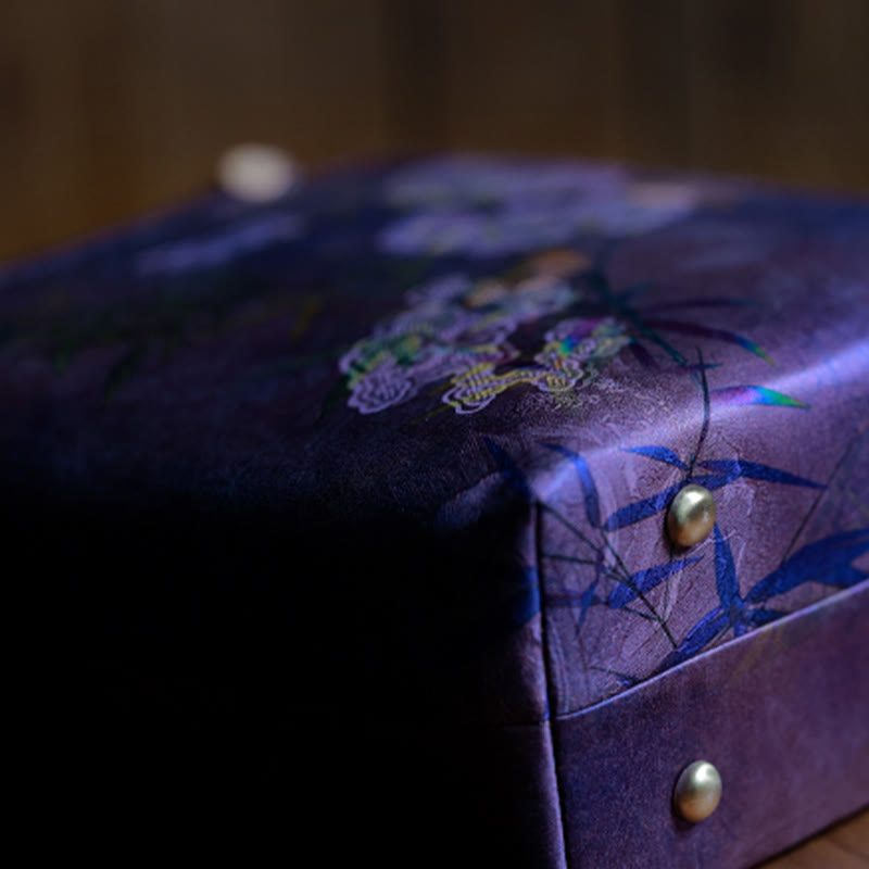 Sac à main avec poignée en bambou et oiseaux violets Magpie 23 cm