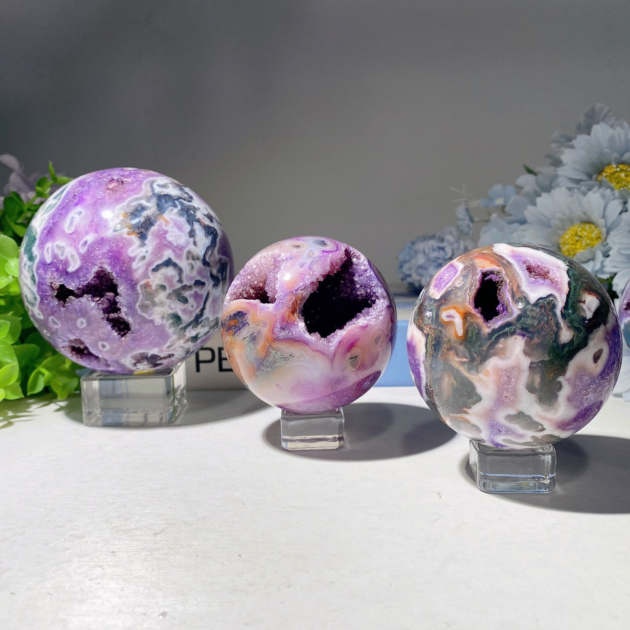 Purple Moss Agate Crystal Sphere 2.2"-4.0" Healing Orb