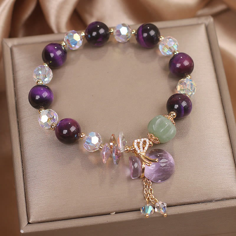 Bracelet de bravoure en œil de tigre violet 14-16 cm, bijou de guérison unisexe