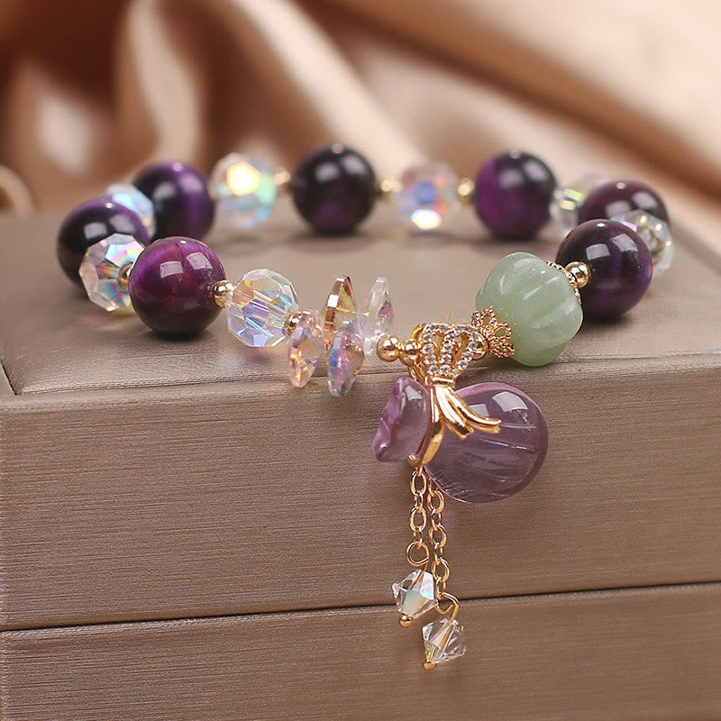 Bracelet de bravoure en œil de tigre violet 14-16 cm, bijou de guérison unisexe