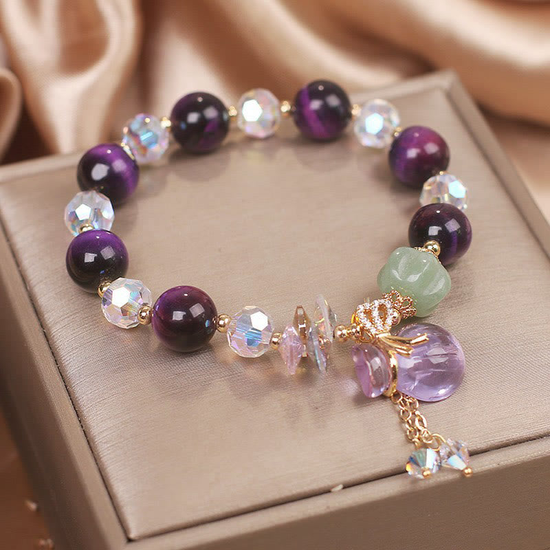 Bracelet de bravoure en œil de tigre violet 14-16 cm, bijou de guérison unisexe