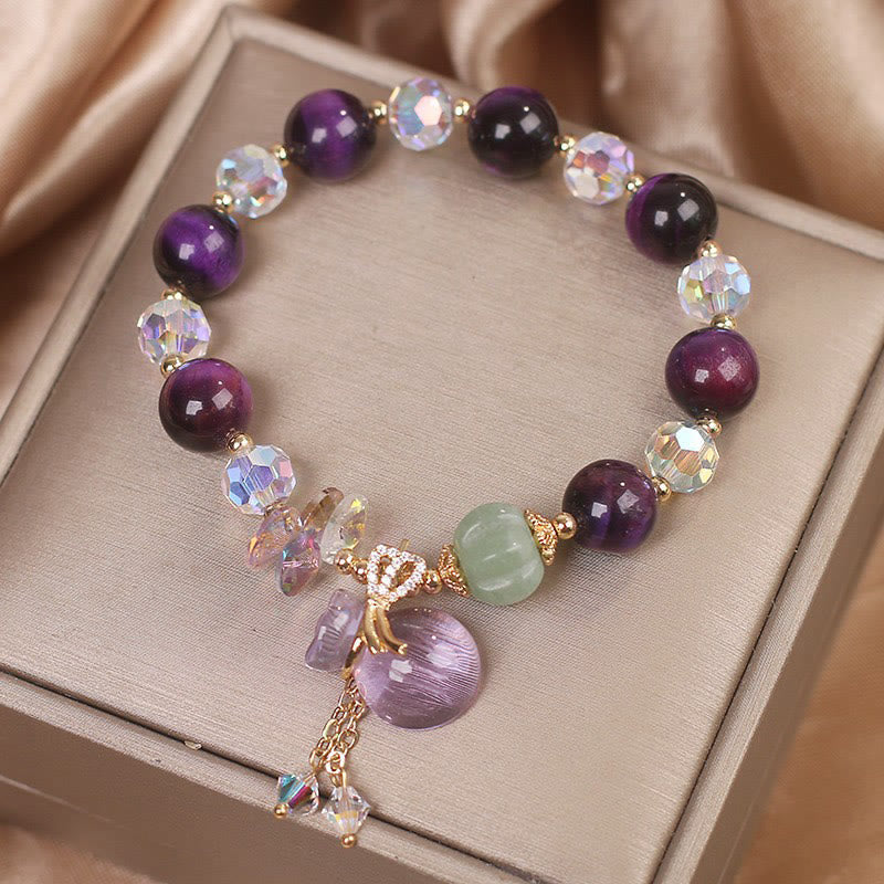 Bracelet de bravoure en œil de tigre violet 14-16 cm, bijou de guérison unisexe