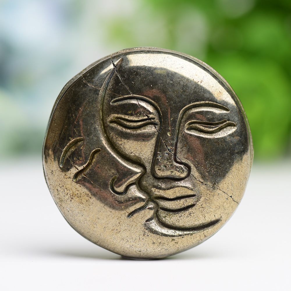 Pyrite Sun and Moon Face Crystal Figurine 1.4 to 1.9 inch
