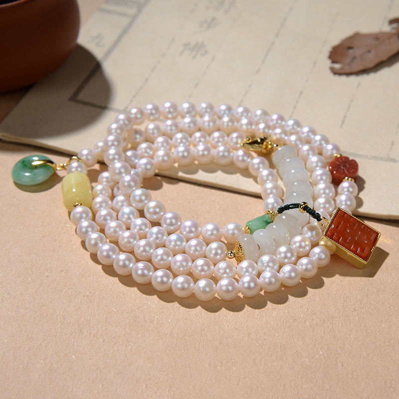 Bracelet en jade quadruple tour avec perle, agate rouge et ambre pour la chance