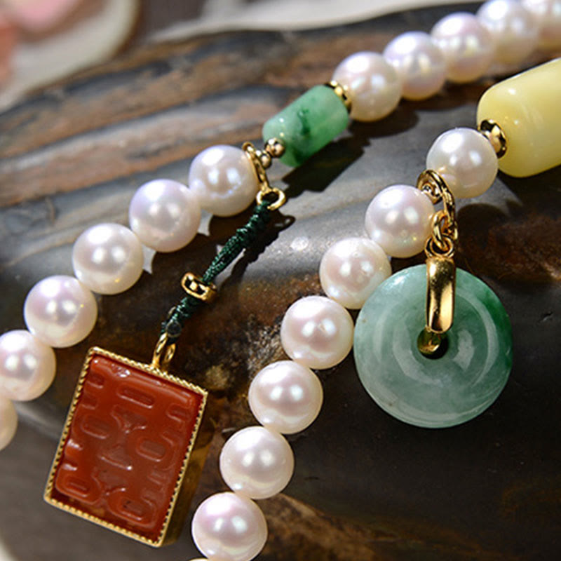 Bracelet en jade quadruple tour avec perle, agate rouge et ambre pour la chance