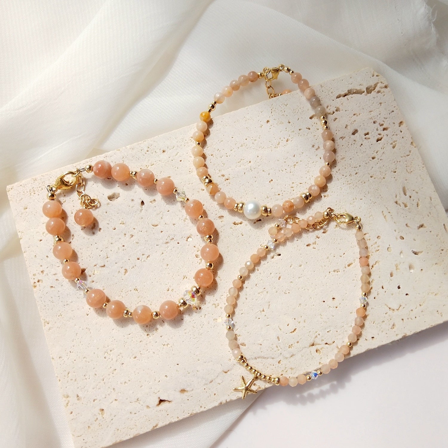 Bracelet en pierre de soleil radieuse plaqué or 14 carats