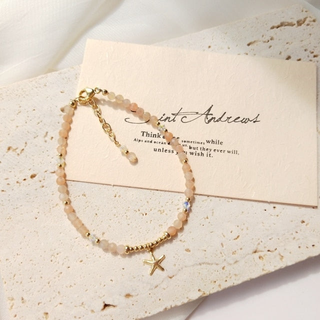 Bracelet en pierre de soleil radieuse plaqué or 14 carats