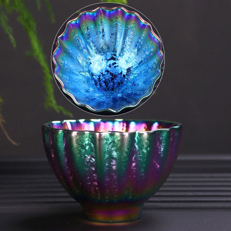 Tasse à thé en céramique Jianzhan aux couleurs arc-en-ciel et au décor zen