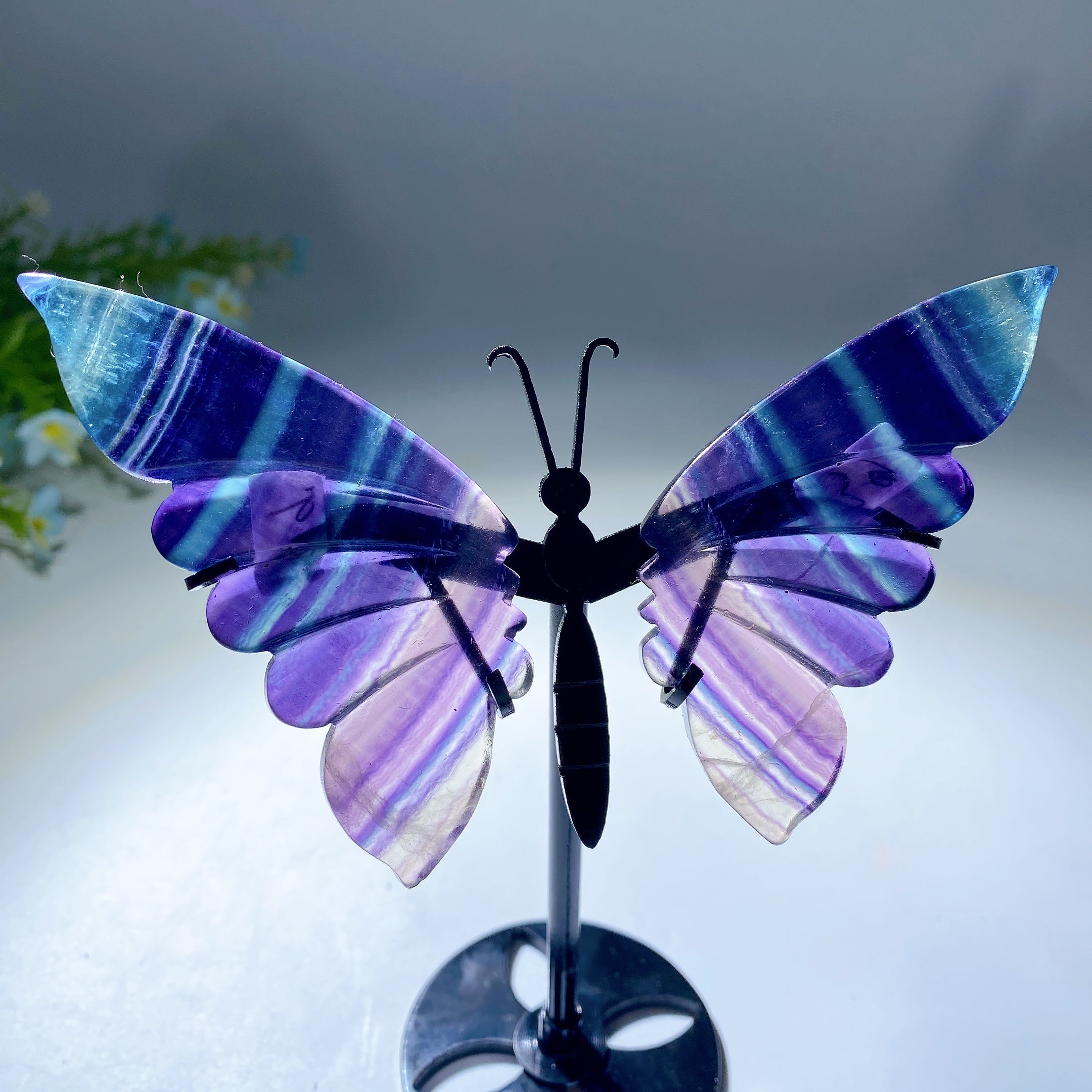 Rainbow Fluorite Butterfly Wings Crystal Figurine 12-22cm