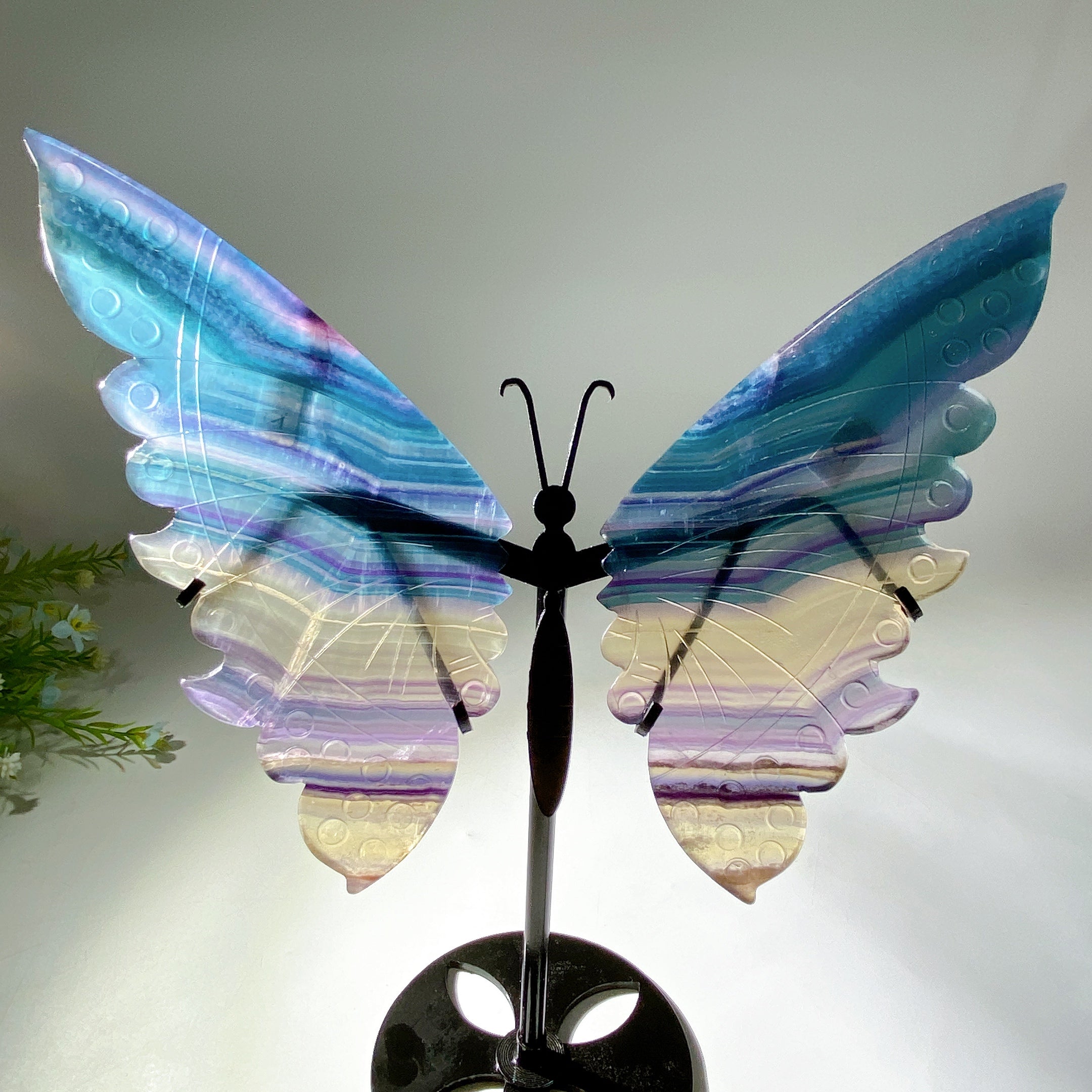 Rainbow Fluorite Butterfly Wings Crystal Figurine 12-22cm