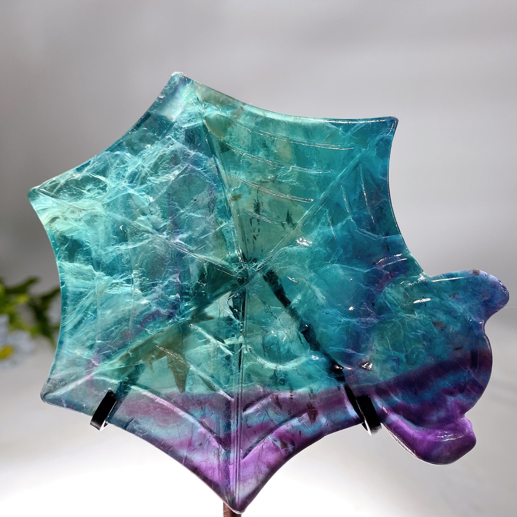 Rainbow Fluorite Spider Web Carving Crystal Figurine 10x12cm