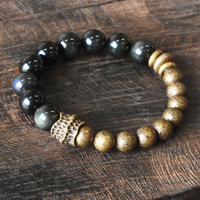 Bracelet de perles en cuivre et obsidienne arc-en-ciel pour une transformation positive