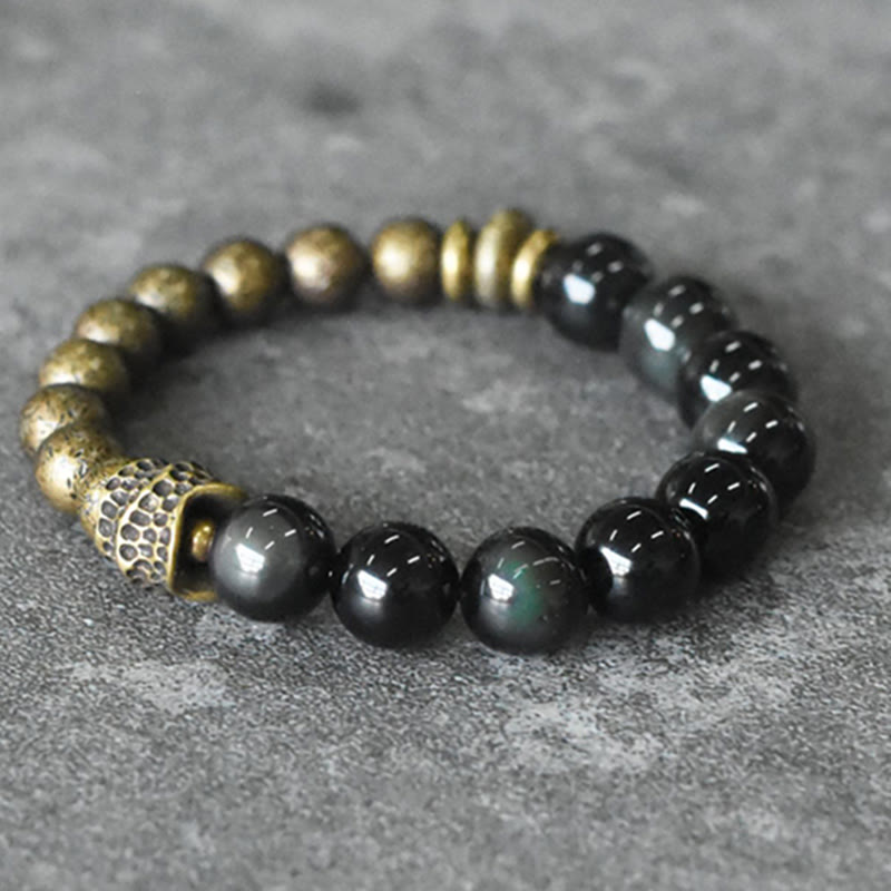 Bracelet de perles en cuivre et obsidienne arc-en-ciel pour une transformation positive