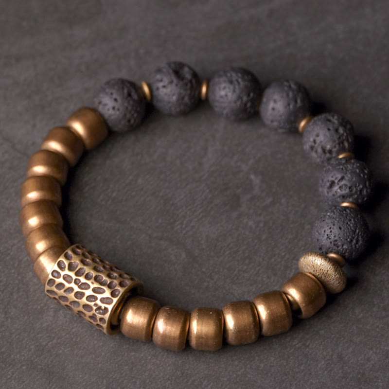 Bracelet de guérison en cuivre et obsidienne arc-en-ciel | Énergie de la pierre de lave