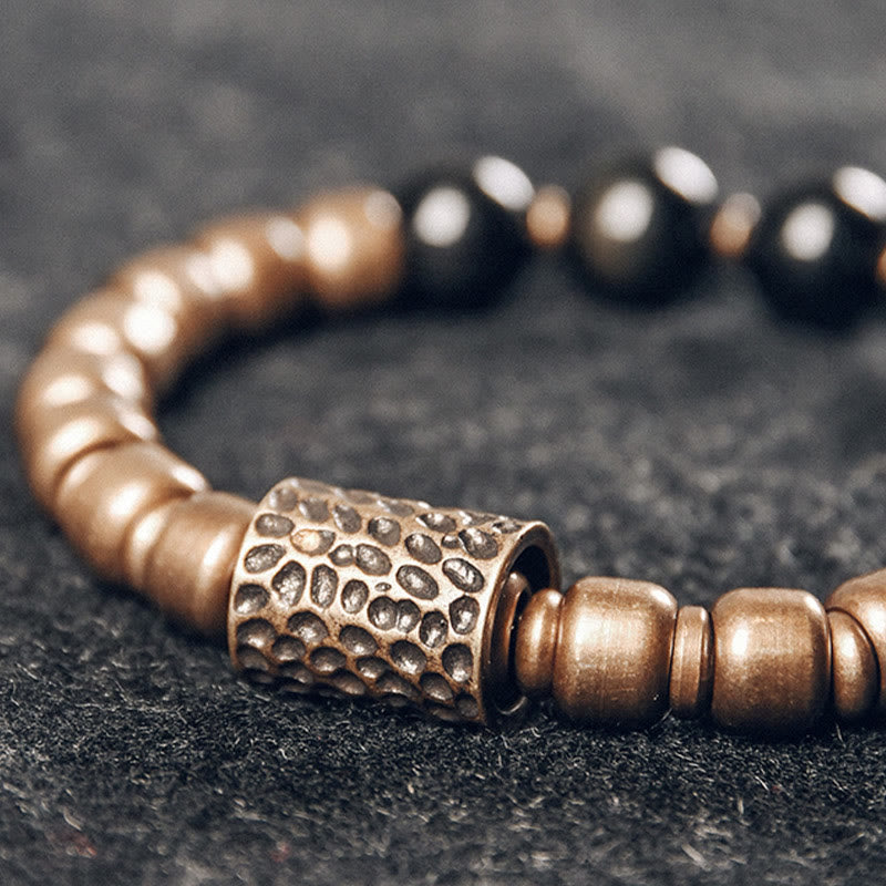 Bracelet de guérison en cuivre et obsidienne arc-en-ciel | Énergie de la pierre de lave