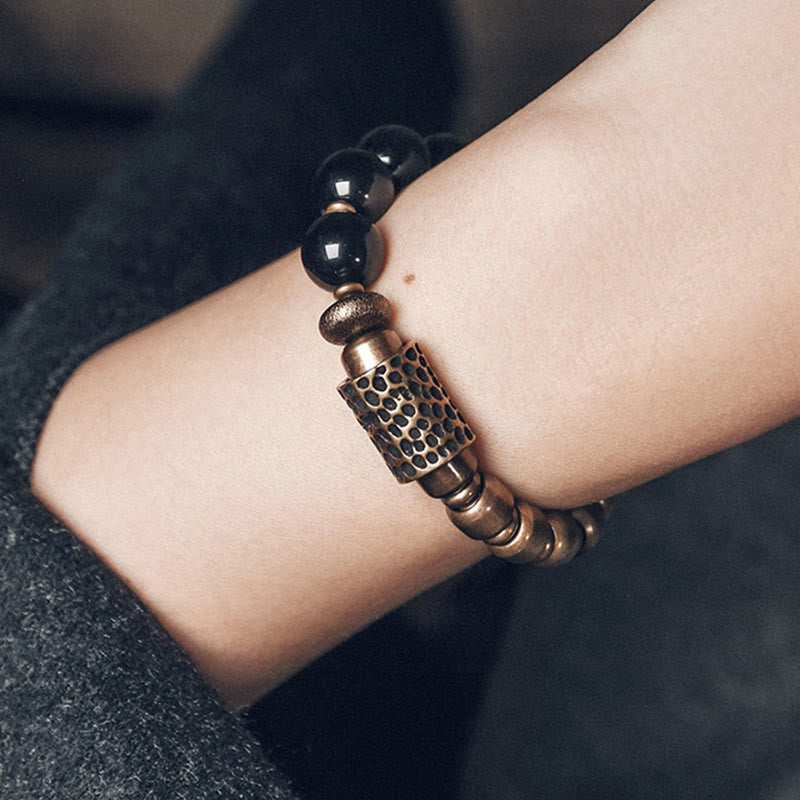 Bracelet de guérison en cuivre et obsidienne arc-en-ciel | Énergie de la pierre de lave