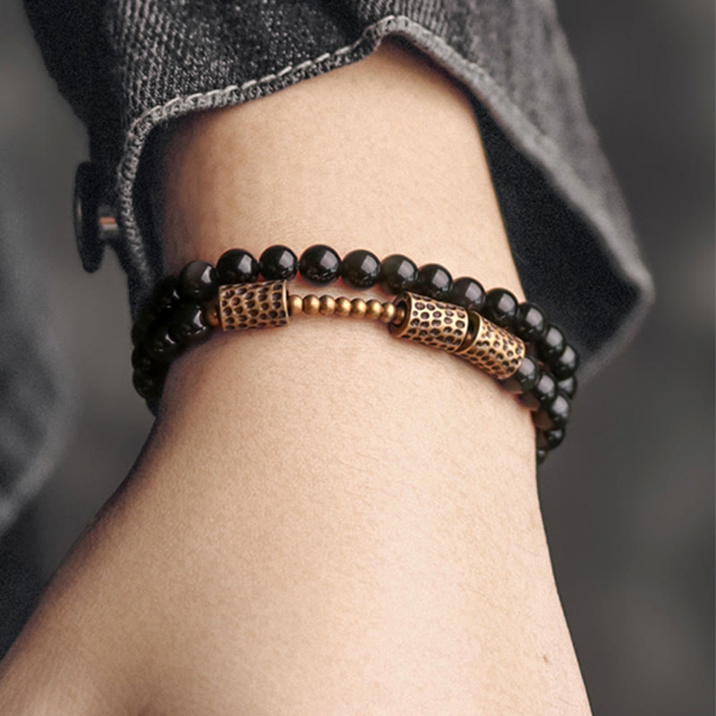 Bracelet double tour en obsidienne arc-en-ciel et cuivre Love