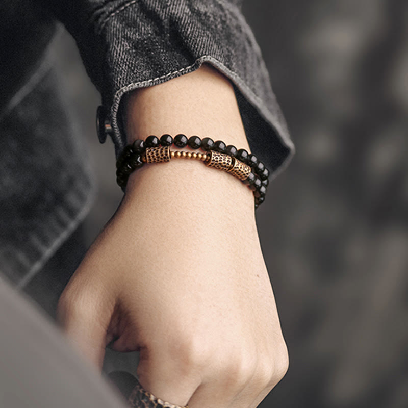 Bracelet double tour en obsidienne arc-en-ciel et cuivre Love
