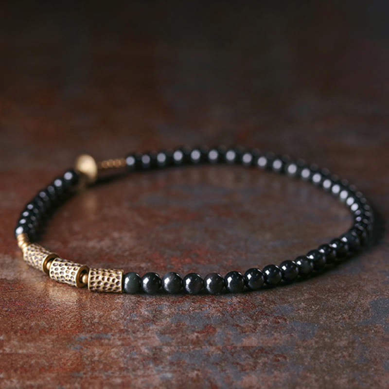 Bracelet double tour en obsidienne arc-en-ciel et cuivre Love