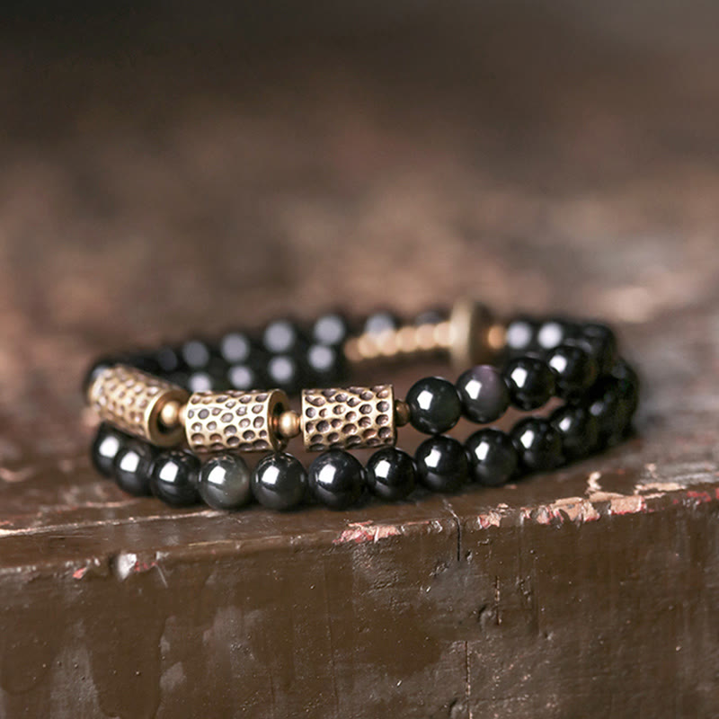 Bracelet double tour en obsidienne arc-en-ciel et cuivre Love