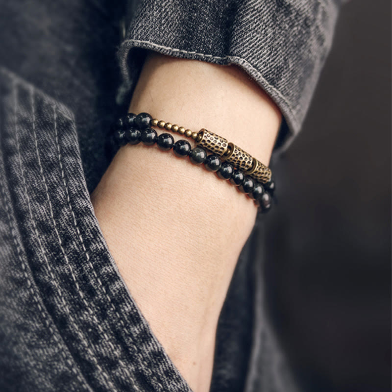 Bracelet double tour en obsidienne arc-en-ciel et cuivre Love