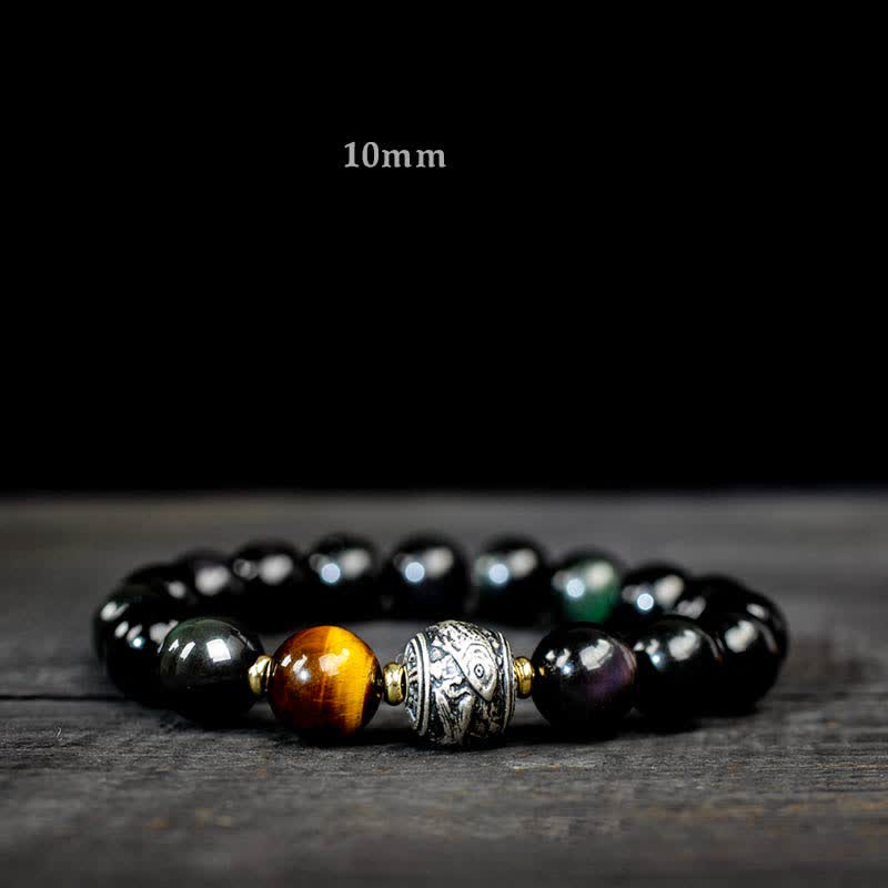 Bracelet de protection en obsidienne arc-en-ciel et obsidienne dorée 8 mm