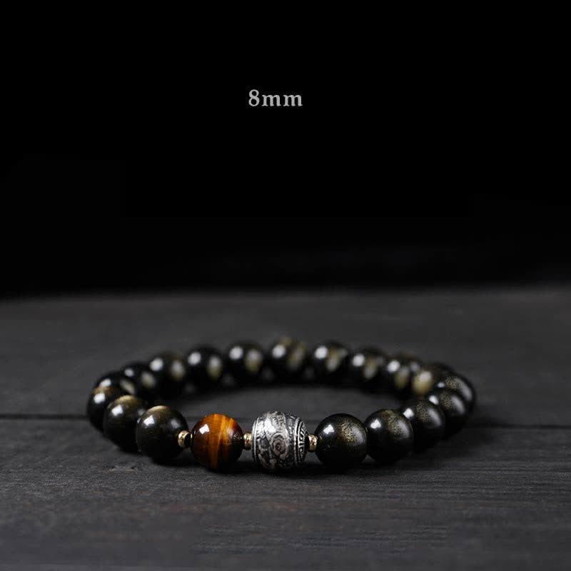 Bracelet de protection en obsidienne arc-en-ciel et obsidienne dorée 8 mm